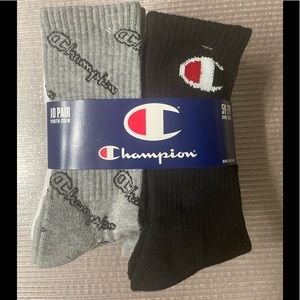Champion 10 Pair Crew Socks Youth shoe Size 5Y-7Y White Grey Black Color
